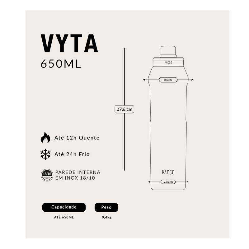 Garrafa Térmica Premium Vyta Gold Series 650ml